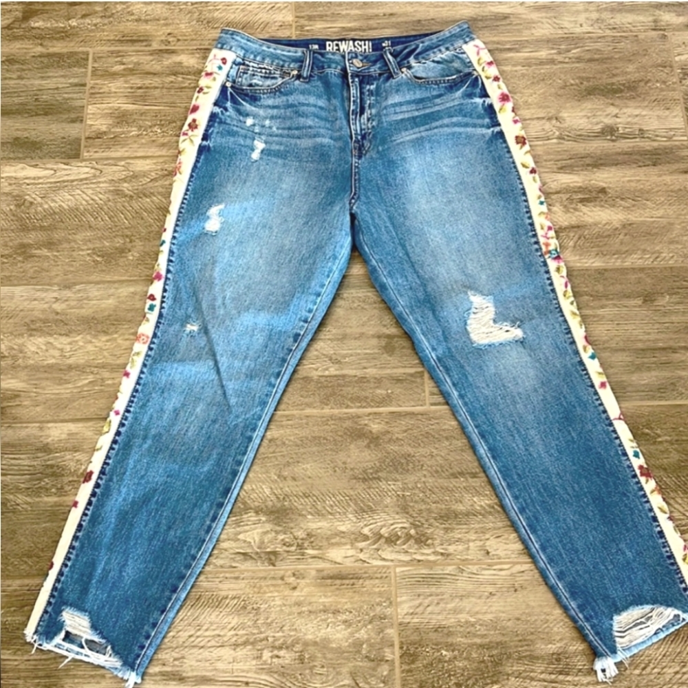 Boho embroidered floral hippie ankle jeans